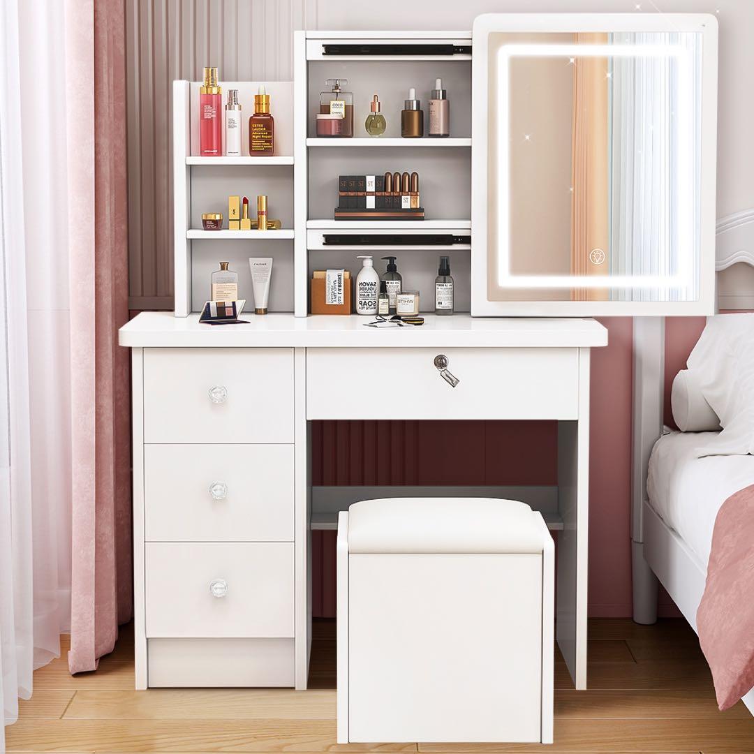 本日限定ドレッサー コンパクト 白 3色LED ライト収納沢山 化粧台 Amazon｜ドレッサー コンパクト 白 3色LED ライト 収納沢山 化粧台