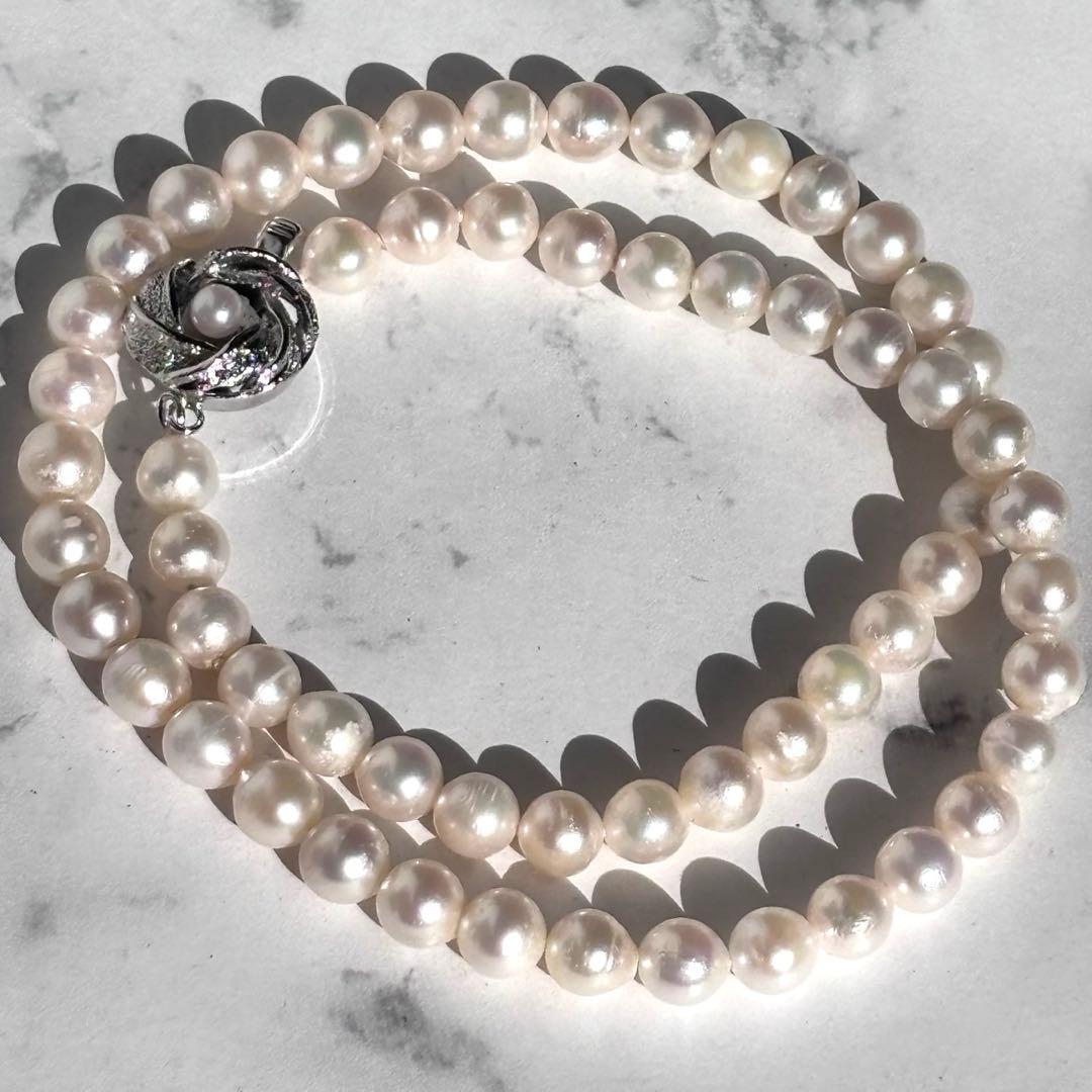 照り良✨干渉色◎上品6.5mmあこや本真珠 パールネックレス SV刻印 冠婚