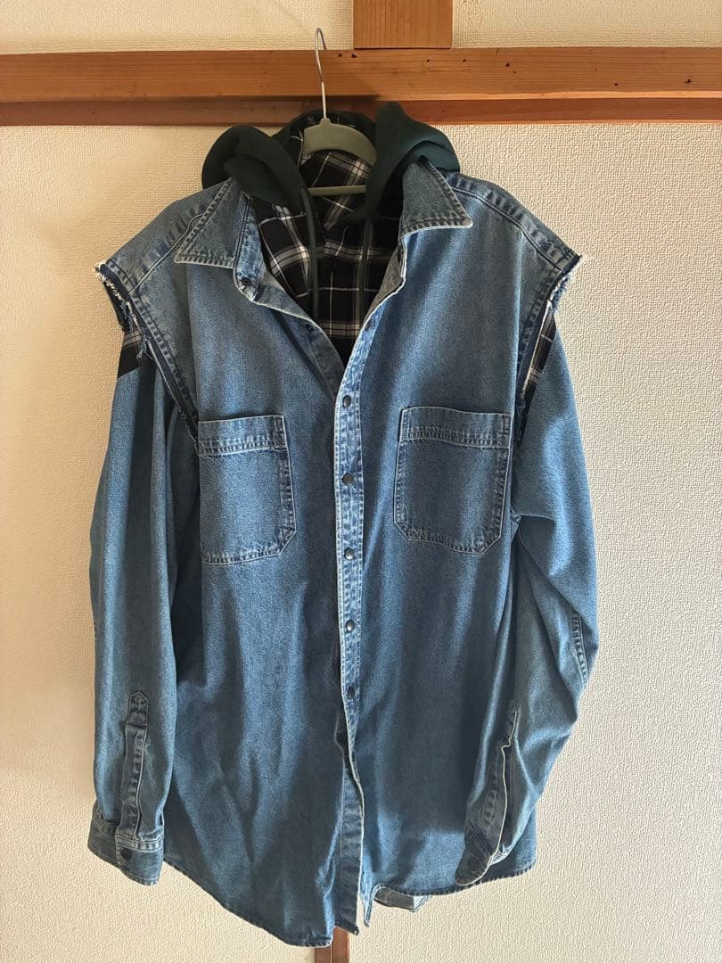 BALENCIAGAバレンシアガツインセット レイヤードデニム切替チェック