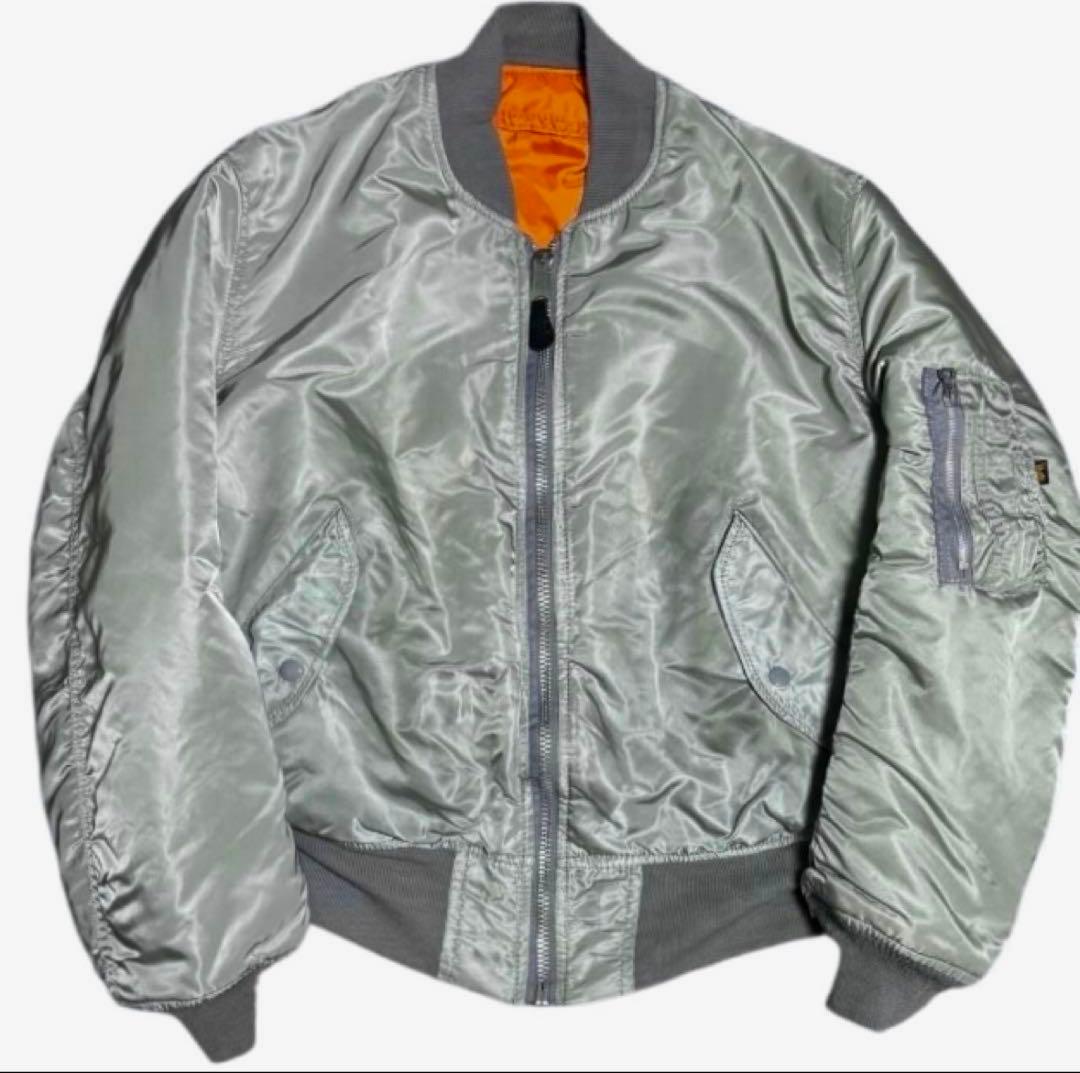 稀少色シルバー ALPHA 90s USA製 ビンテージ ボンバージャケット L