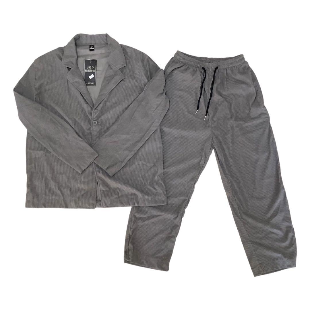 メンズセットアップ グレー ジャケット パンツ コーデュロイ ビジネス