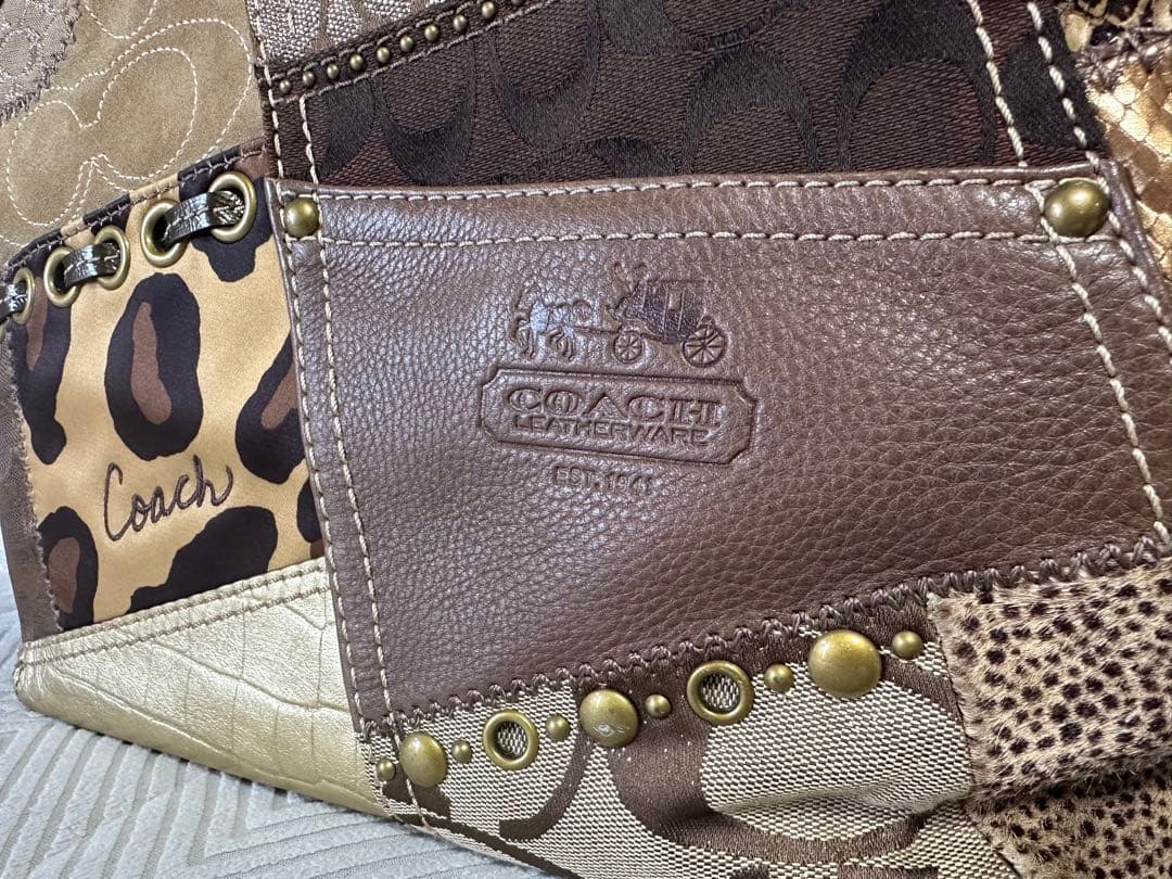 coach パッチワーク シグネチャー ブリーカー トートバッグ ブラウン