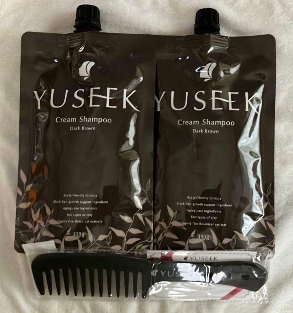 YUSEEK ユーシーク シャンプー 350g ダークブラウン 2本 コーム付き