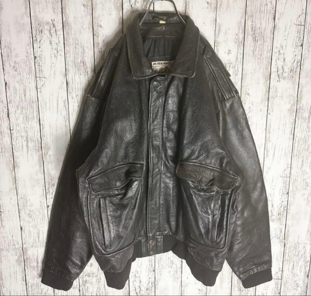 A-2 フライト ジャケット　リアルレザー（牛革）XXL ブラック オールブラックでシックに着こなす・馬革A2レザージャケットを3万円台