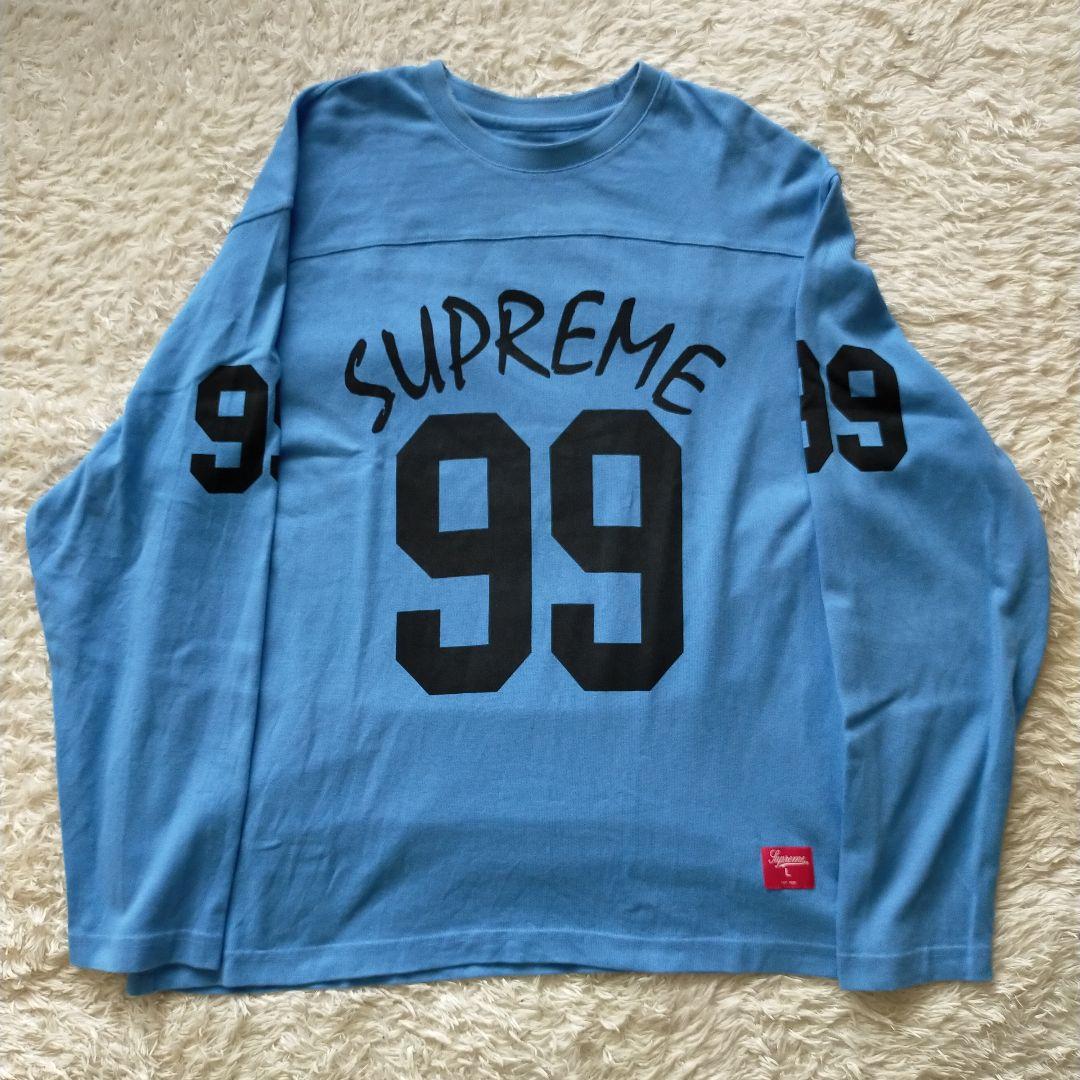twiceモモ着用】シュプリーム アーチロゴ フットボール ロンT 青 L