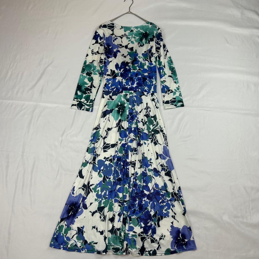 P34 新品未使用 F エジェリ ストレッチ 花柄 ロングワンピース