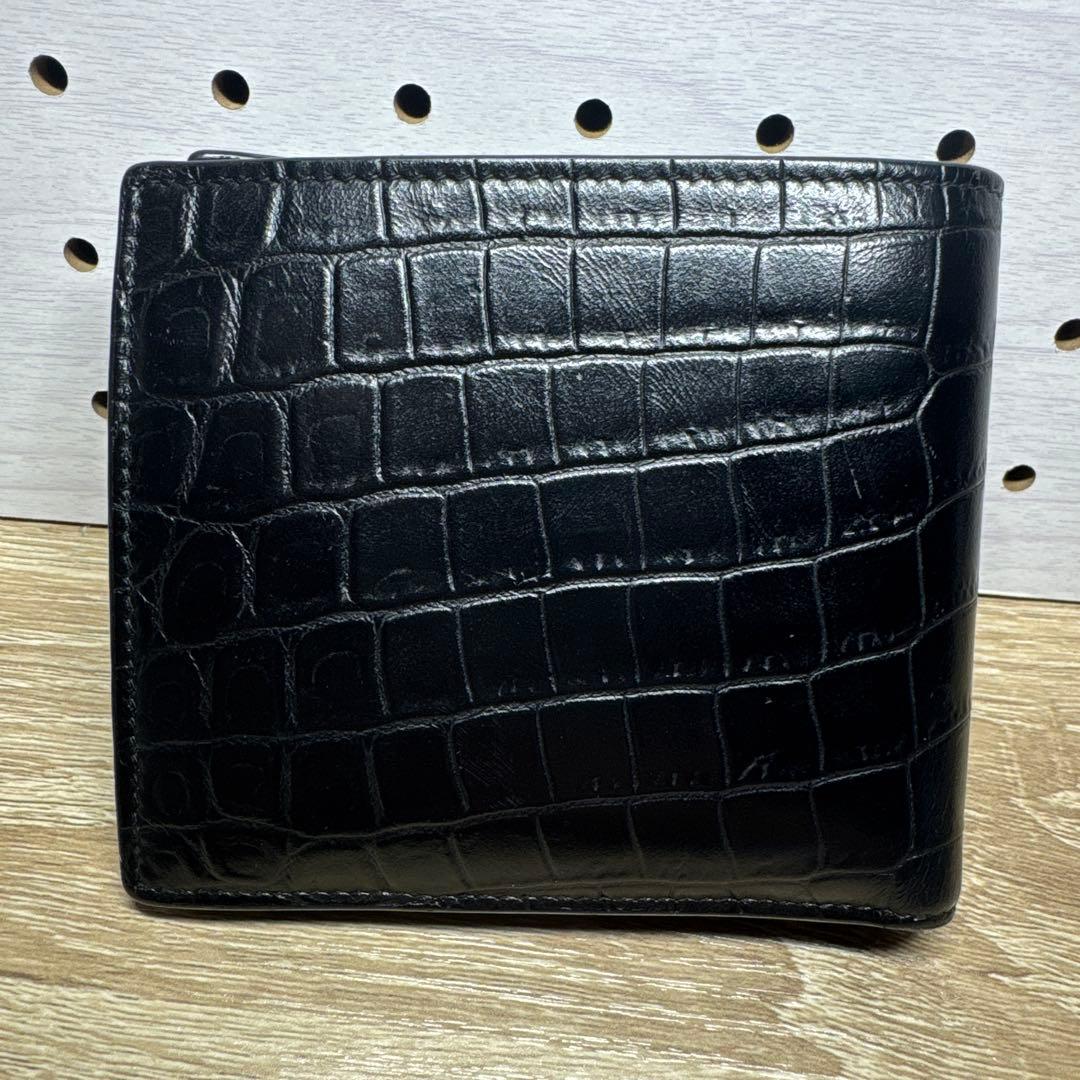 サンローラン 折り財布 クロコ YSL ロゴ 金具 レザー ブラック - メルカリ