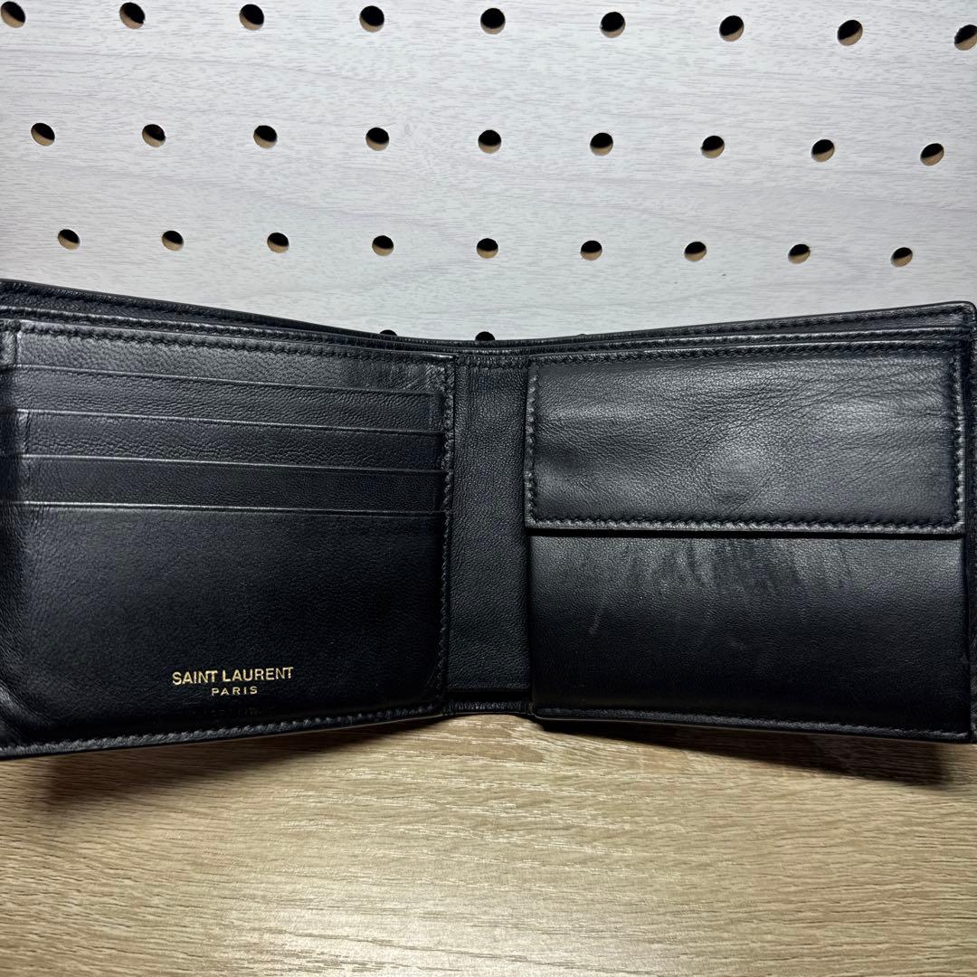 サンローラン 折り財布 クロコ YSL ロゴ 金具 レザー ブラック - メルカリ