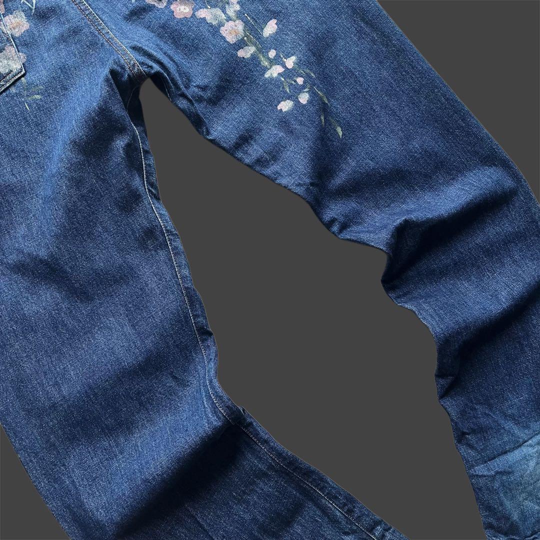 90s \"ダルチザン\" SD-301 極太 花柄ペイント デニムパンツ