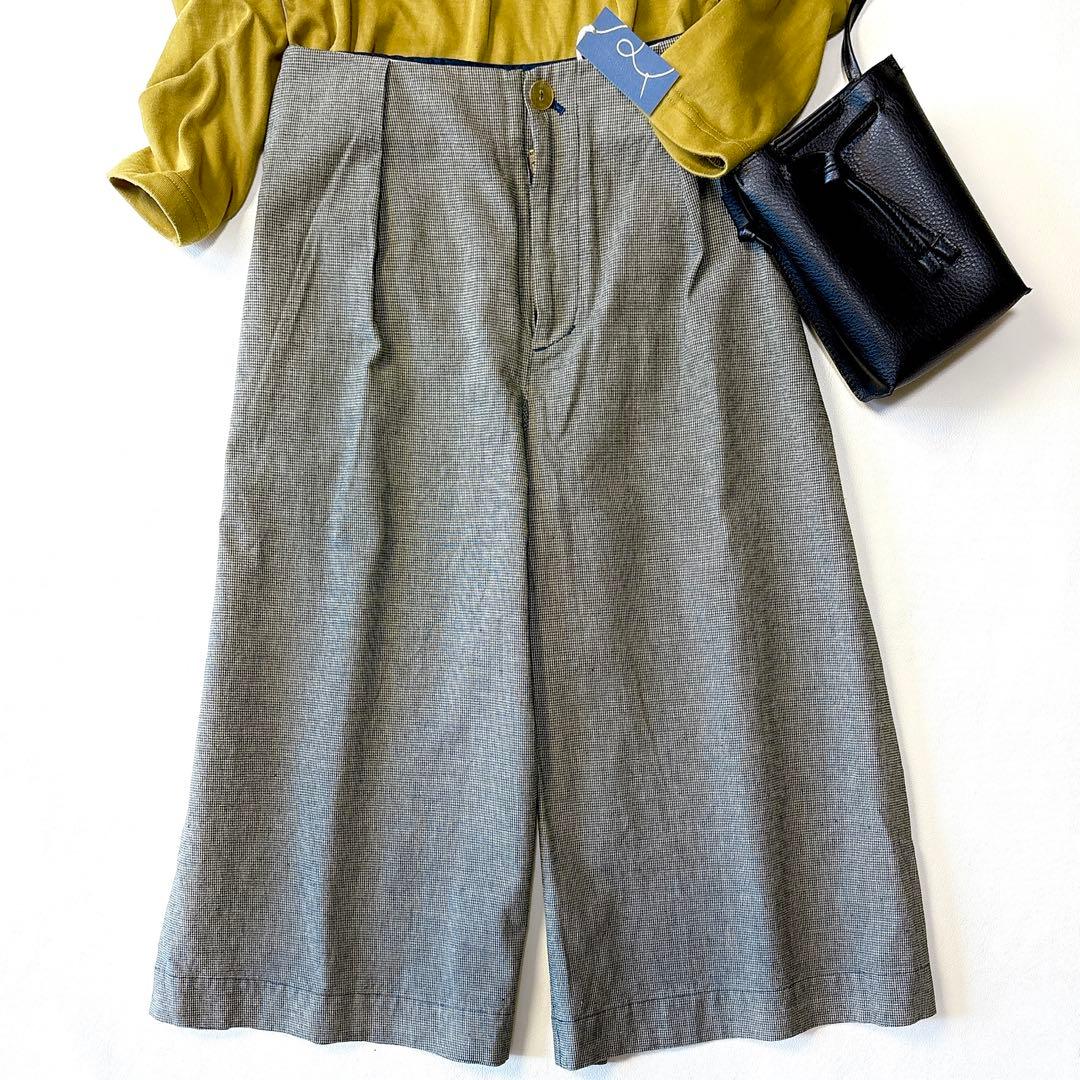 新品未使用 パラスパレス 洗える インディゴ染め マイクロ千鳥柄 タックパンツ 16／-インディゴ千鳥タックパンツ