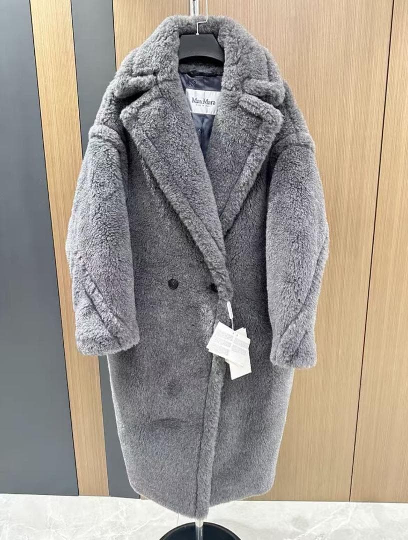 MAX MARA フェイクファー ダブルブレスト ロングコート XS グレー