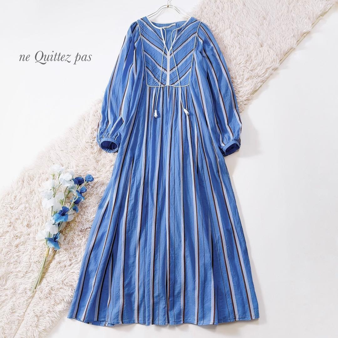 極美品ꕥヌキテパ 2023 完売品 コットンボイルストライプギャザードレス M 極美品ꕥヌキテパ 2023 完売品 コットンボイルストライプギャザー