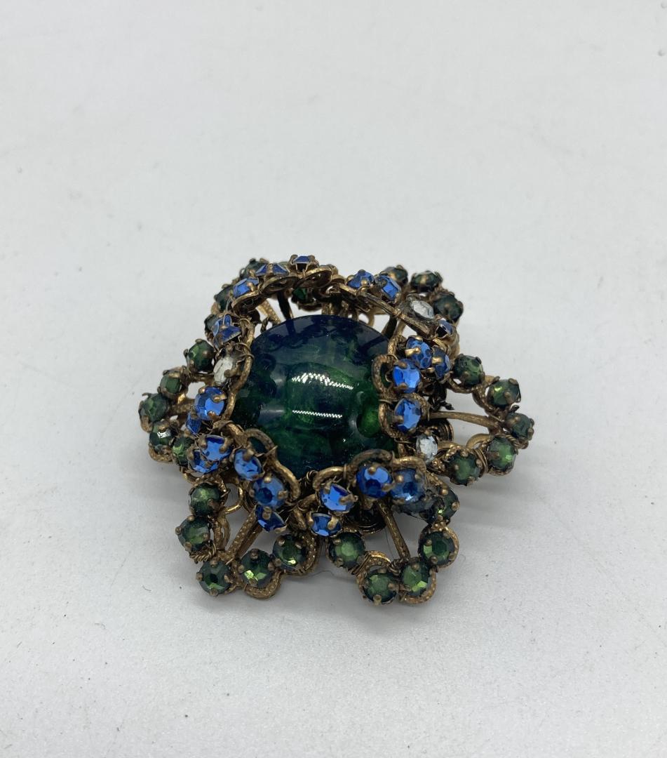 ▼MIRIAM HASKELL　ミリアムハスケル　ブローチ　ストーン Miriam Haskell シェル ラインストーン フラワー ブローチ - - GALLERY