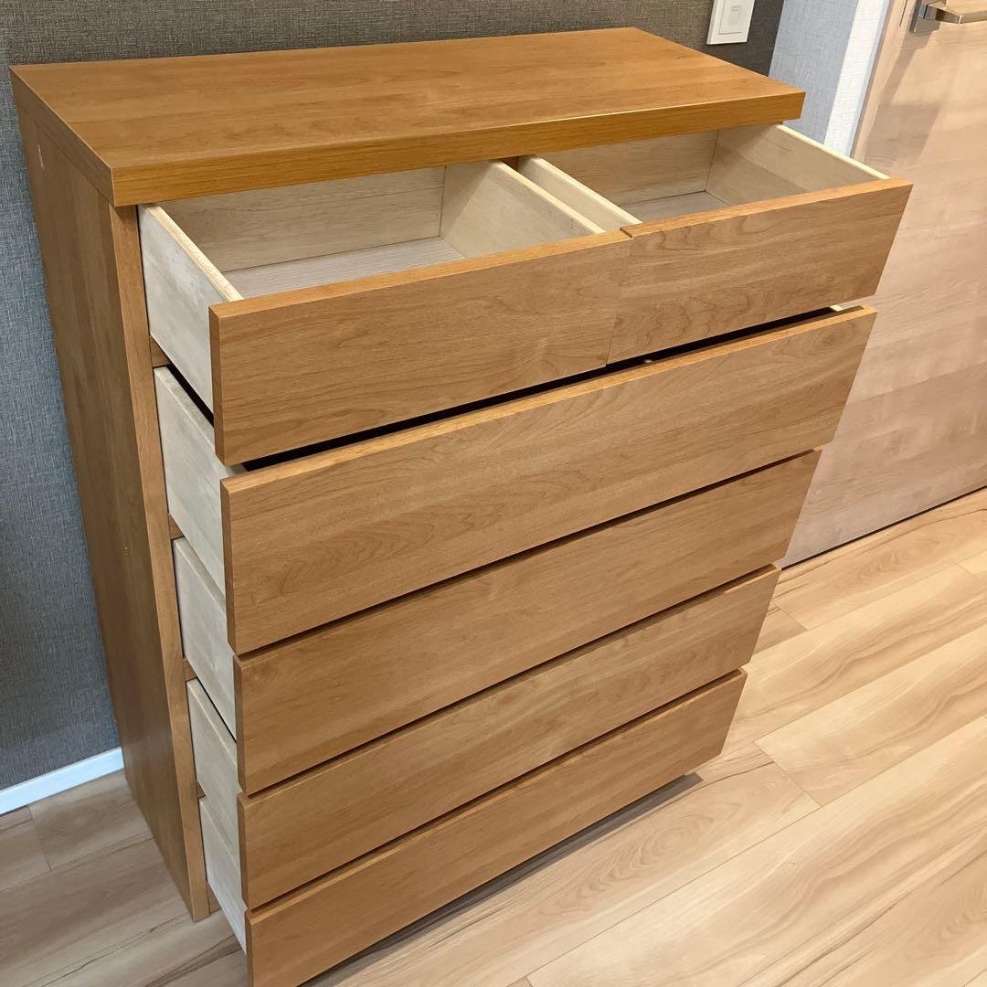 頑丈薄型チェスト『ウスピッタ』：5段：幅75cm：ナチュラル