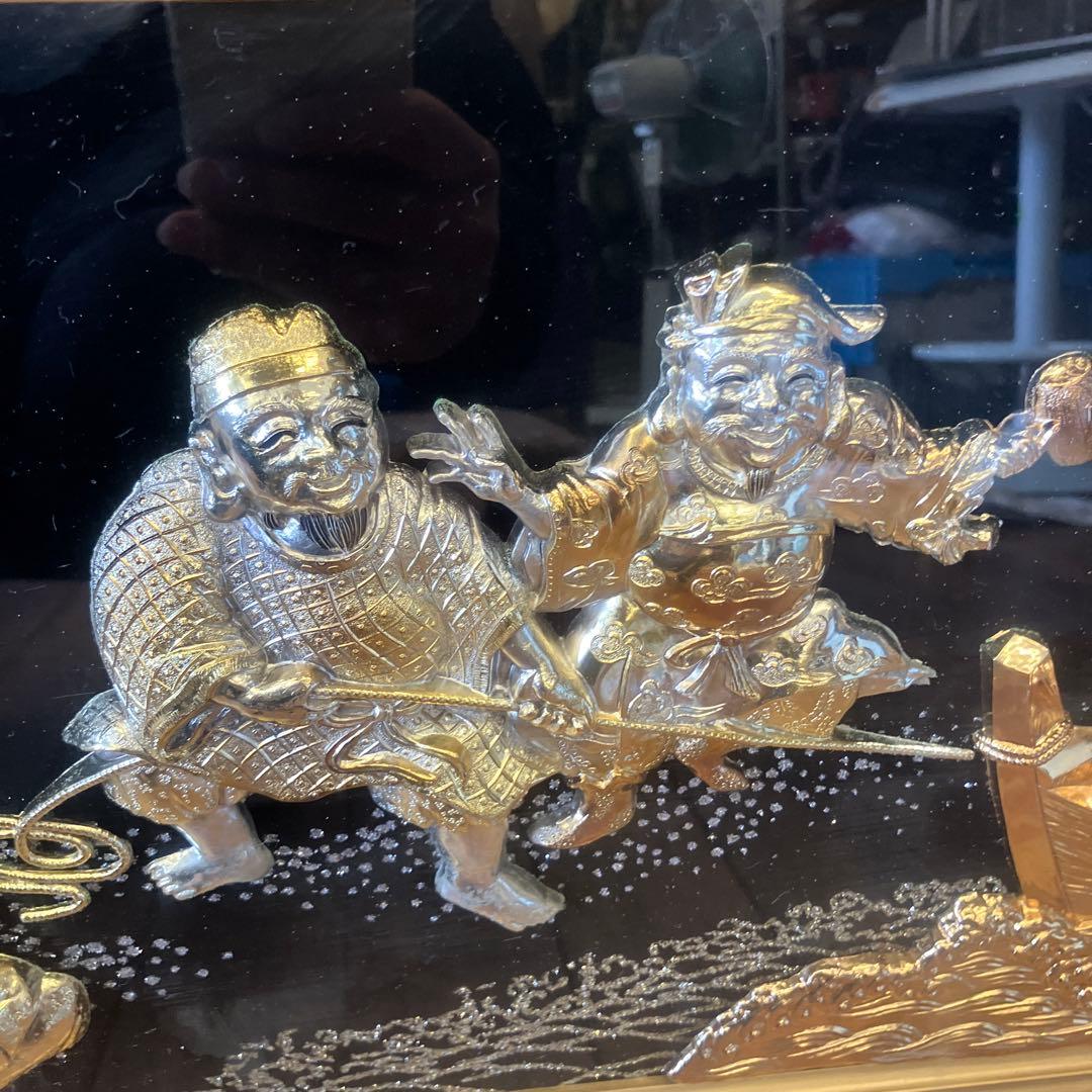 昭和レトロ 松庵 純金 純銀 鍍金 メッキ 七福神 宝船 金色の七福神