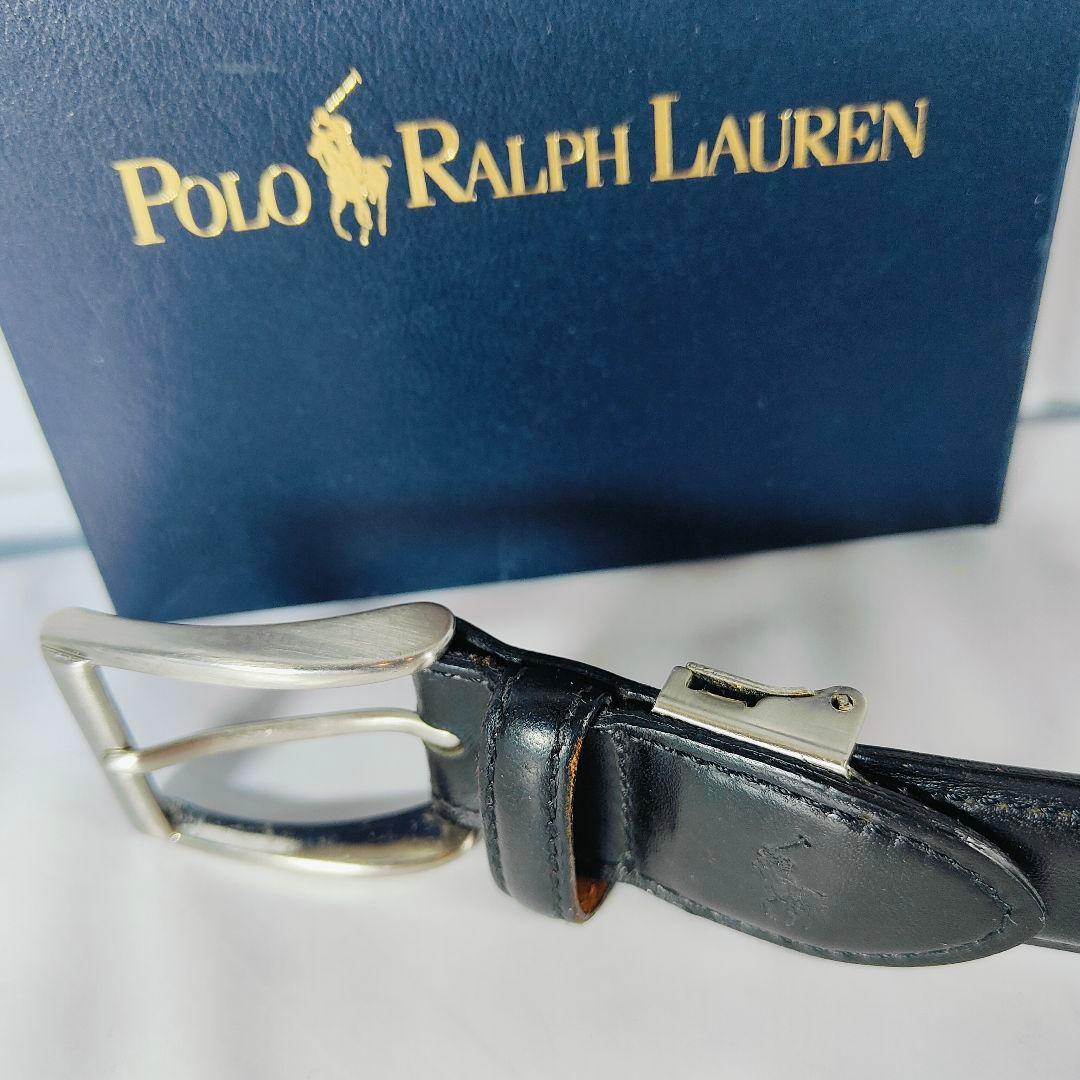カウスキンレザー】ポロラルフローレン 高級黒艶ドレスベルト 本革