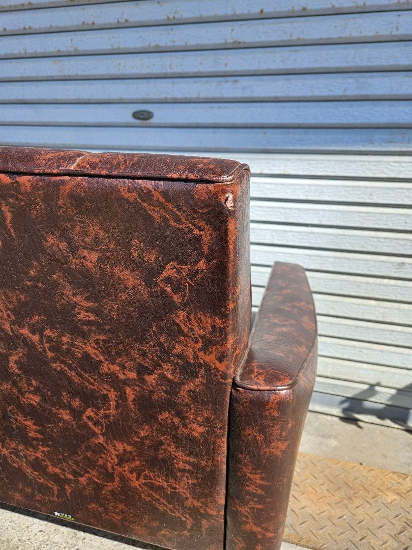 ②オールドカリモク 1人掛け ソファ 1Pソファー マーブル柄 PVC