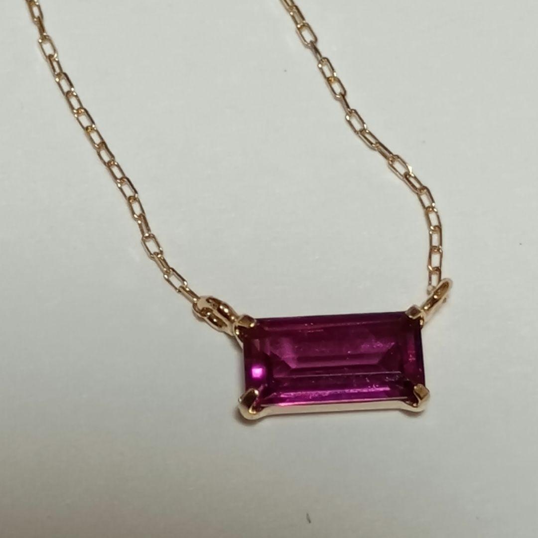 K10 YG スクエア ローズライトガーネットネックレス