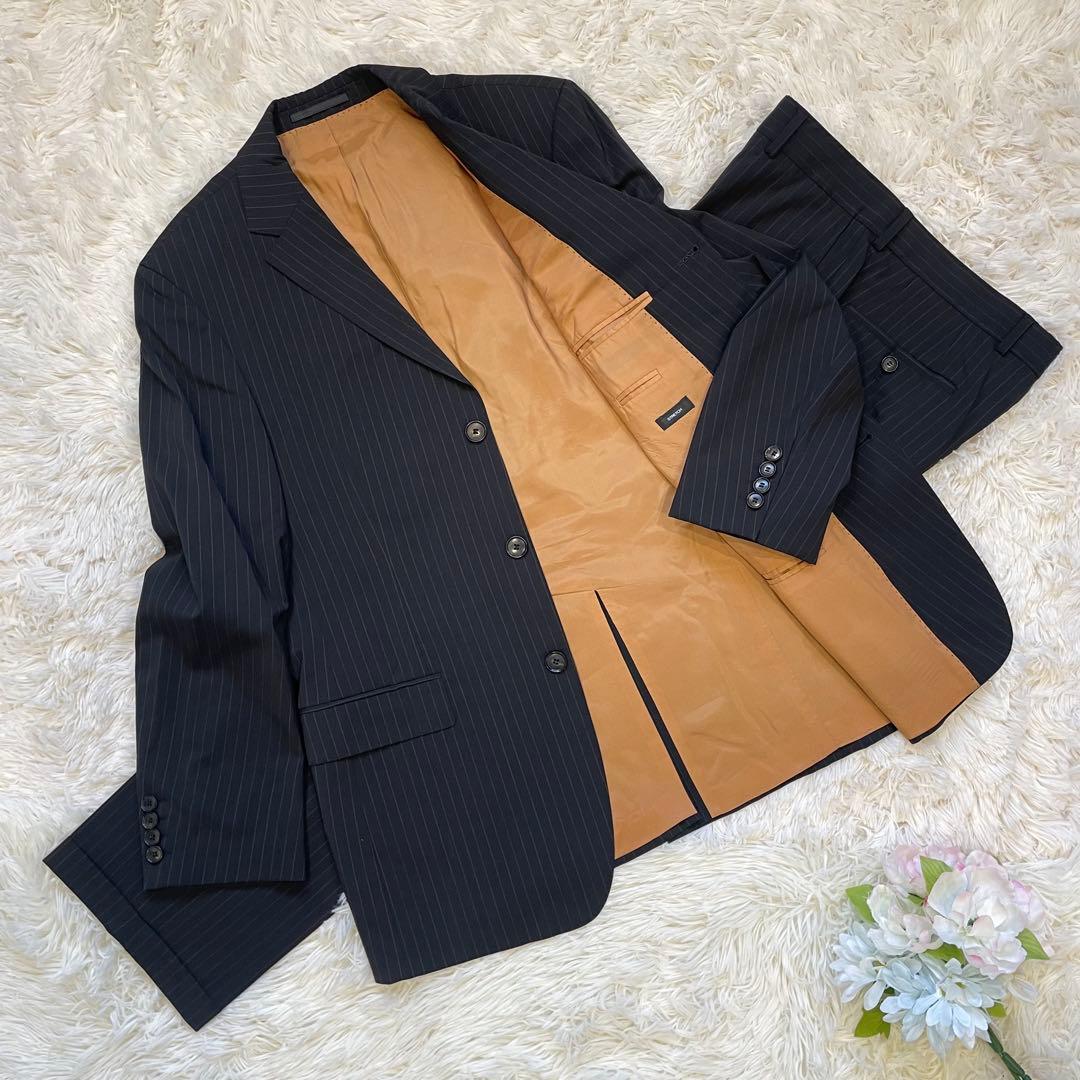 HUGO BOSS ストライプ 黒 シングルスーツ セットアップ オレンジ XL