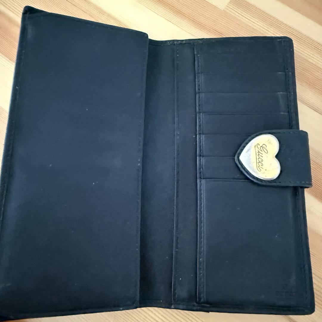 即日発送❣️グッチ 長財布 ラブリーハート シマ レザー 黒 二つ折り