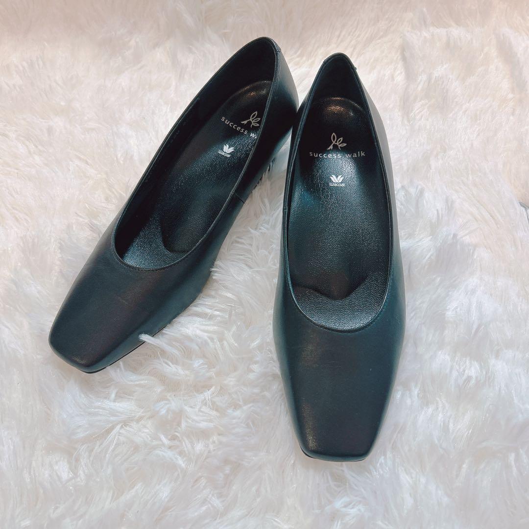 ワコール サクセスウォーク パンプス ブラック スクエアトゥ 冠婚葬祭