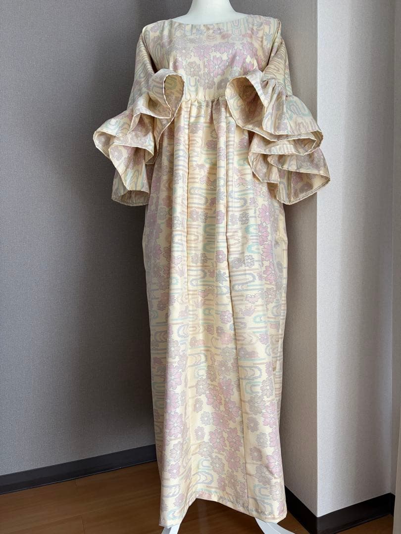 ☆着物リメイク☆ 色大島紬 フリル袖のゆったりワンピ 河面の桜 - メルカリ