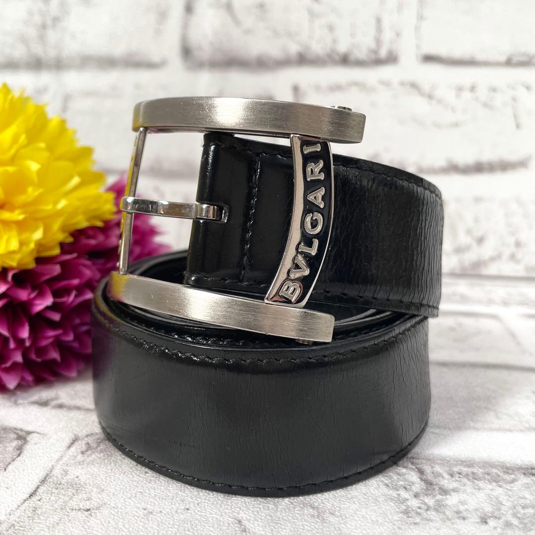 美品✨ブルガリ　ベルト　アショーマ　シルバーバックル　メンズ　黒 BVLGARI（ブルガリ） ベルト BVLGARI 284480 BLACK PALLADIUM ASSIOMA