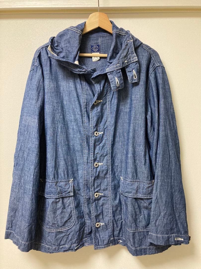 ポストオーバーオールズ　シャンブレーネイビーパーカーL サンプル品 POST O'ALLS（ポストオーバーオールズ） POST OVERALLS ネイビー