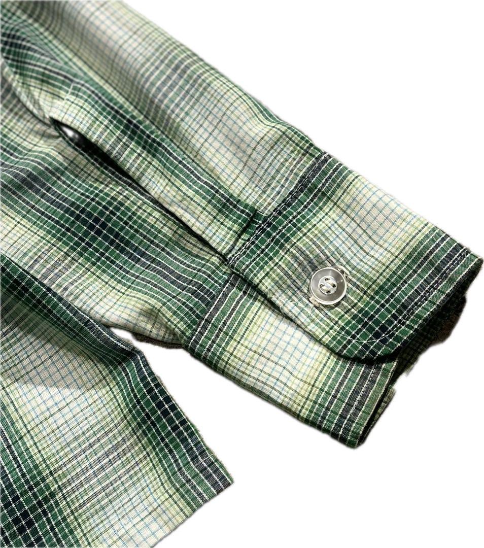 60~70's オンブレチェック オープンカラーシャツ ヴィンテージ