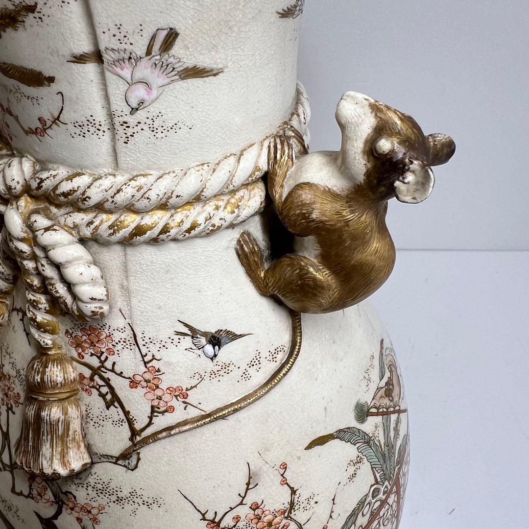 明治時代 京薩摩 金彩人物画 ネズミ年 大花瓶 h36.5cm