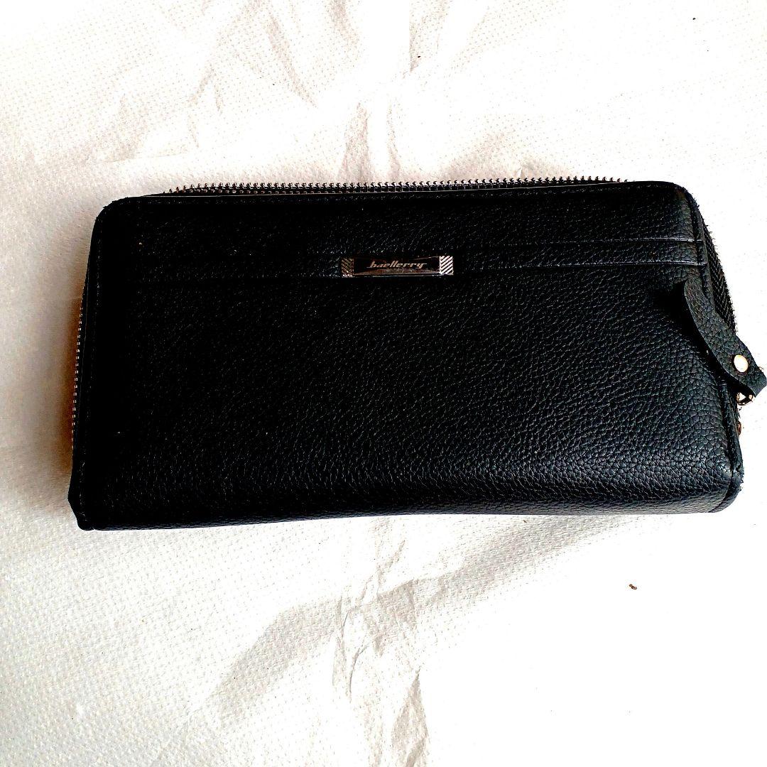 ブラックレザー 長財布 ジッパー式 - メルカリ