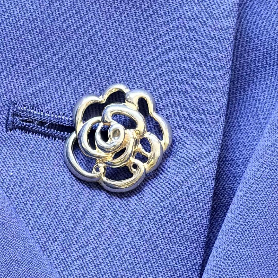 90s ヴィンテージ バラ 金ボタン バブリースーツ M ノーカラー