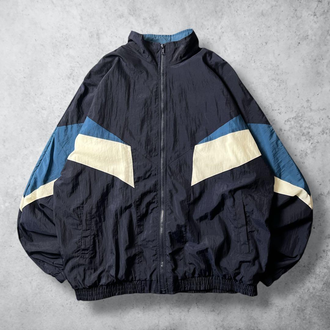 90sヴィンテージナイロンジャケット切替配色ネイビー系L短丈身幅広め