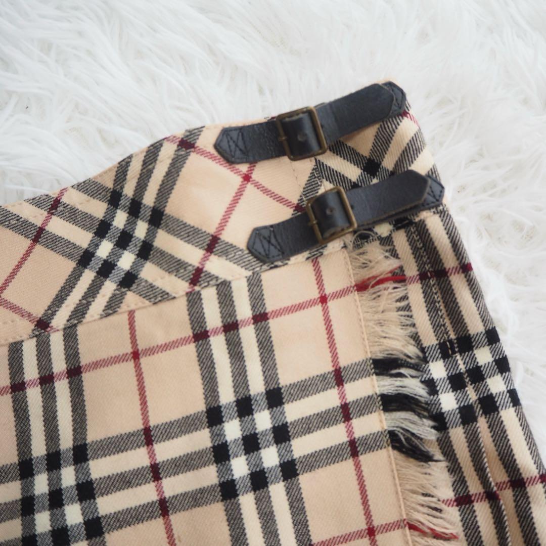 美品 バーバリー ノバチェック プリーツ 巻きスカート フリンジ ベルト