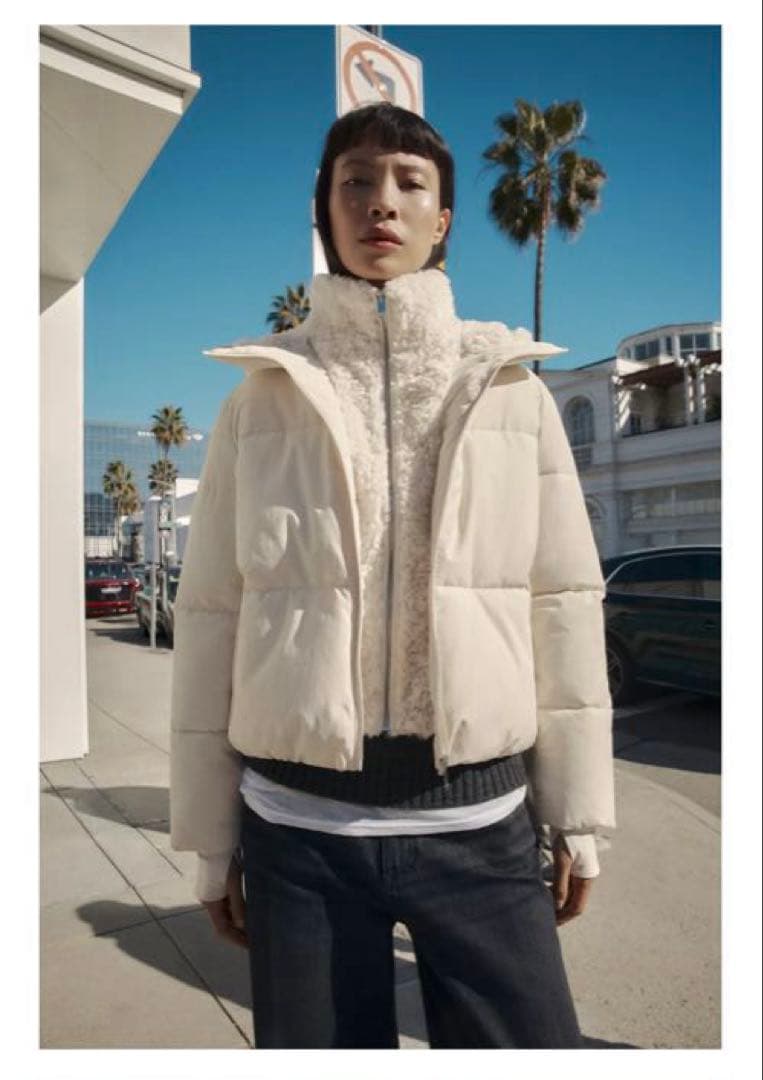 ZARA フェイクシープスキンフード付き撥水ウィンドブレーカー