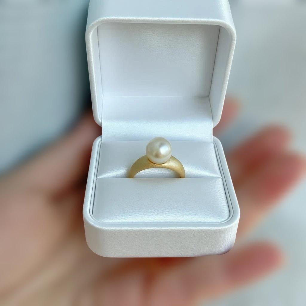 極美】南洋白蝶真珠 ゴールドパール 10mm リング S925 艶消しデザイン