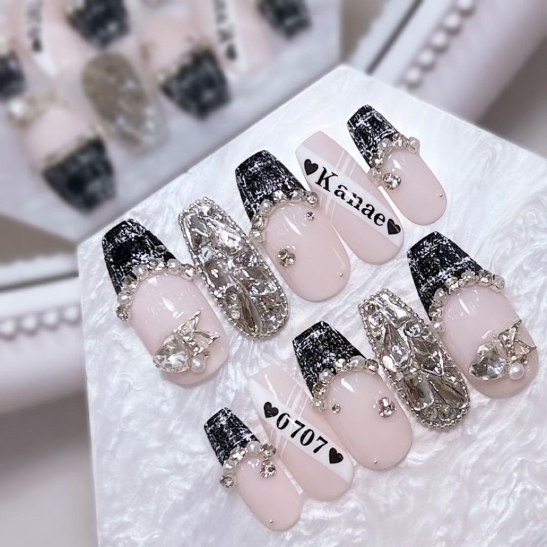 ネイルチップ 量産型 ツイードネイル フレンチ ワンホン シンプル スナ