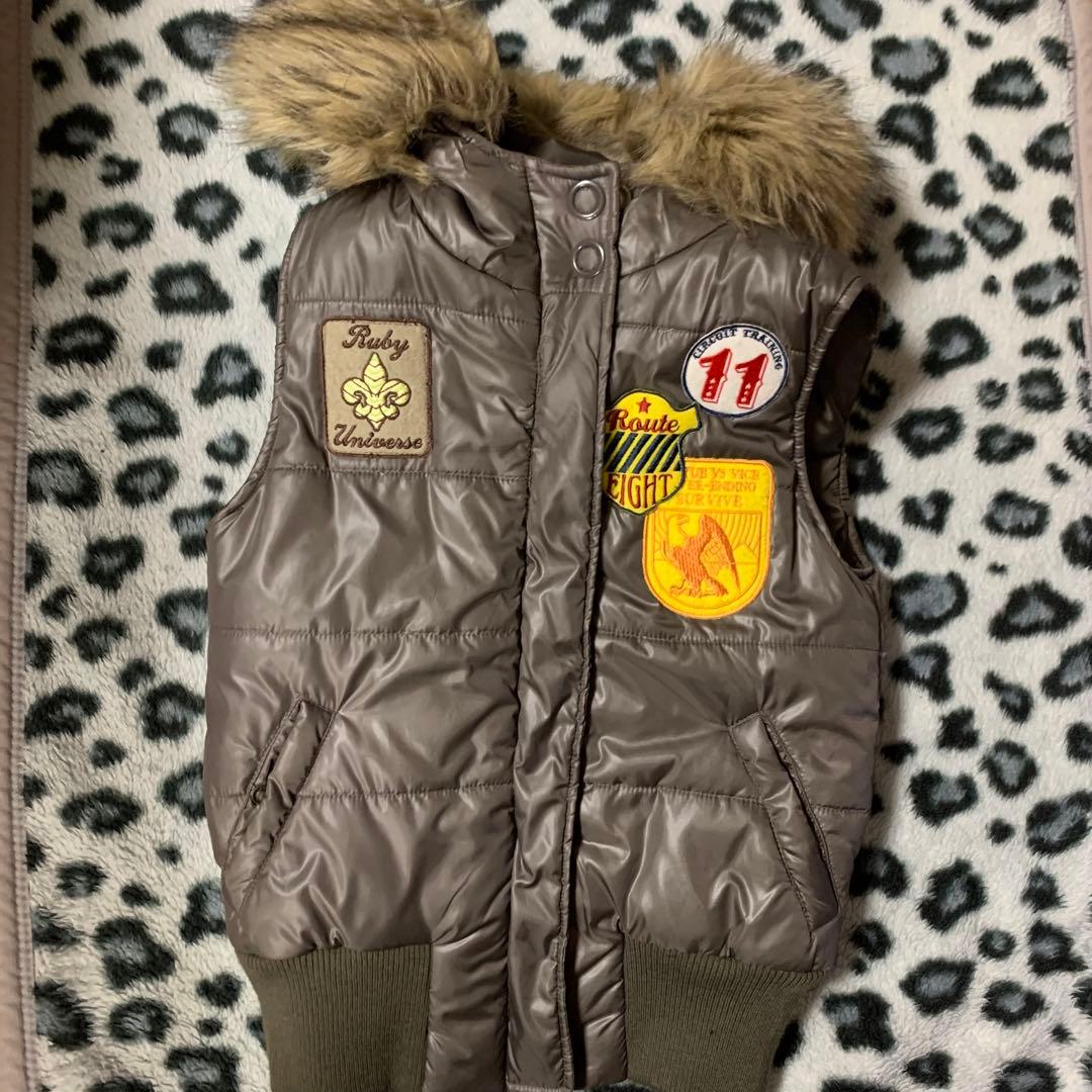 平成 カーキ アメカジ ギャル ダウンベストY2K ギャル グランジ ファー