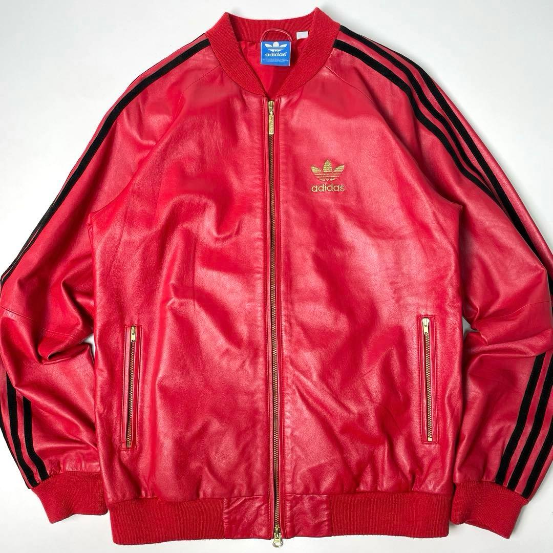 羊革】adidas レザージャケット 赤 M トラックジャケット 本革 - メルカリ