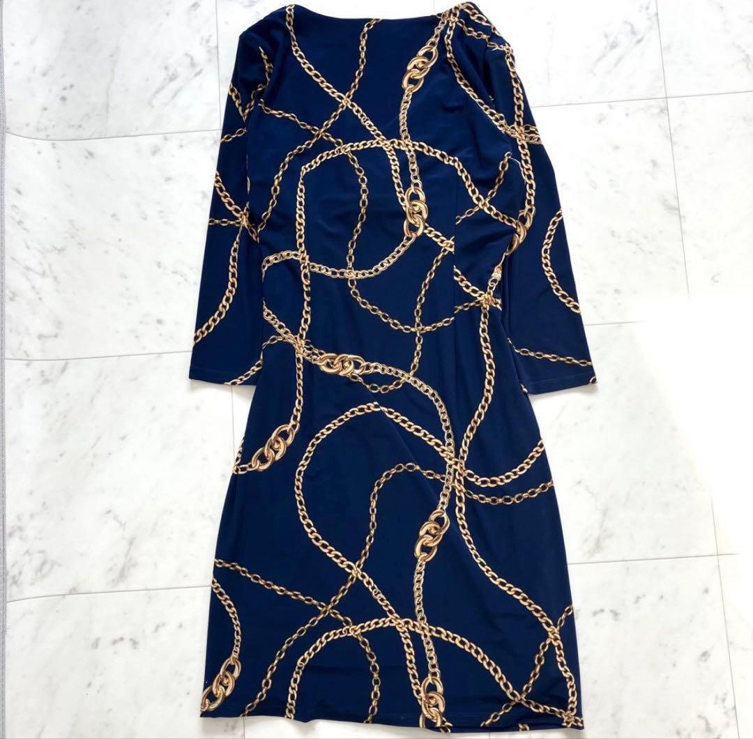 美品 ローレンラルフローレン ワンピース カシュクール ジャージー 鎖