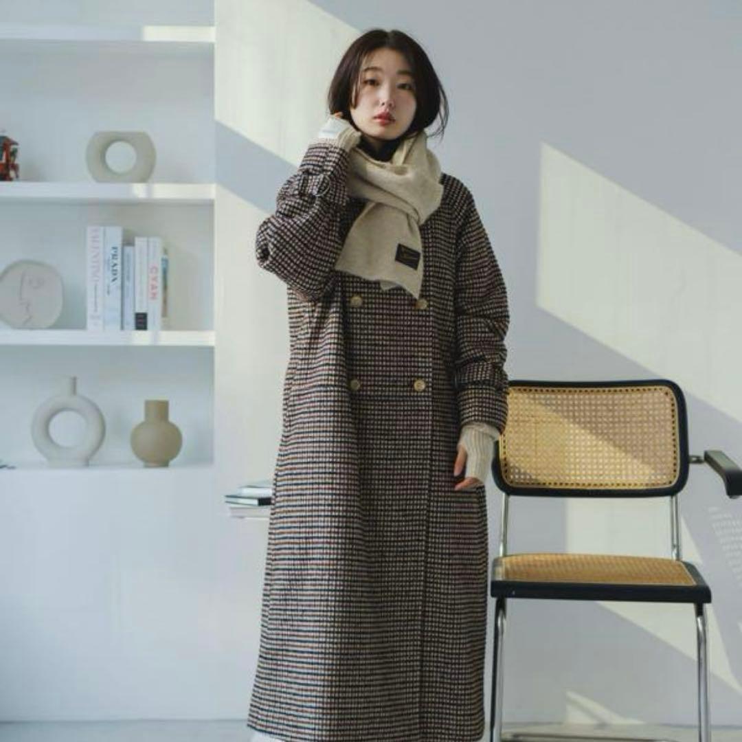 kastane ウール混ハイネックロングコート（ブラウン） - メルカリ