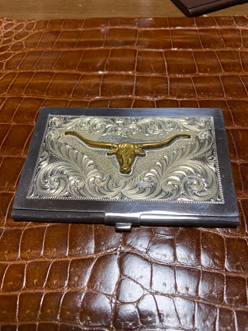 スターリングシルバー 名刺入れ 牛の頭部装飾 925 スターリング シルバー ブル デーモン リング、雄牛の頭部の銀製