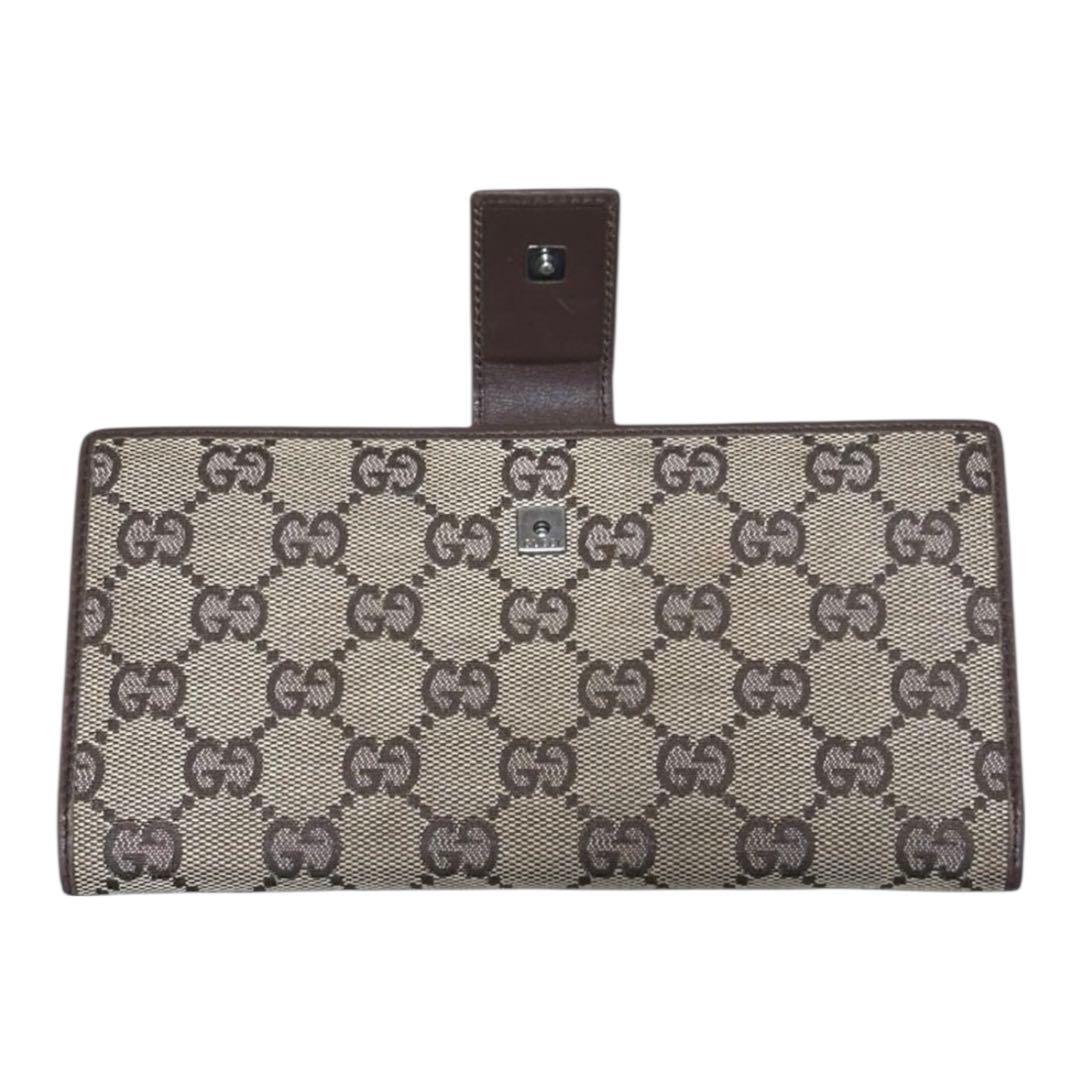 グッチ 長財布 レザー GGキャンバス ブラウン Wホック GG柄 ロゴ