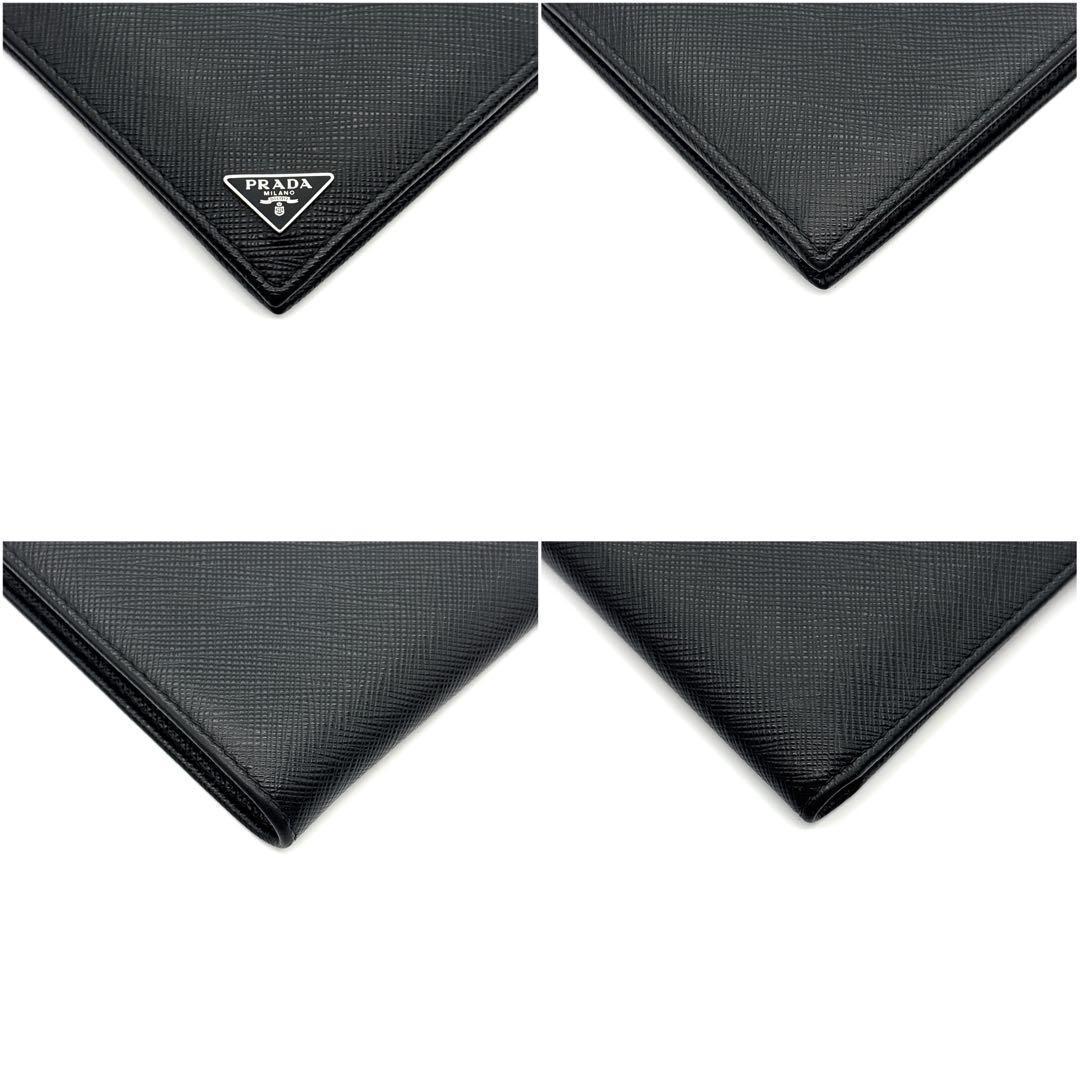 極美品◇PRADA 二つ折り財布 サフィアーノ 三角プレート 黒 - メルカリ