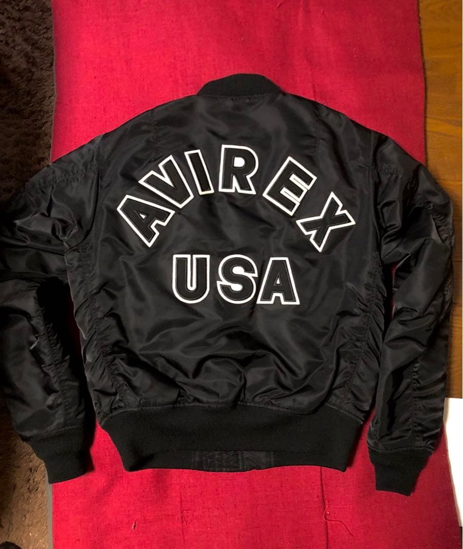 美品AVIREX MA-1フライトジャケット黒Ｍコマーシャルロゴデカアーチロゴ AVIREX（アヴィレックス） ma1 ma-1 MA-1 COMMERCIAL / MA-1