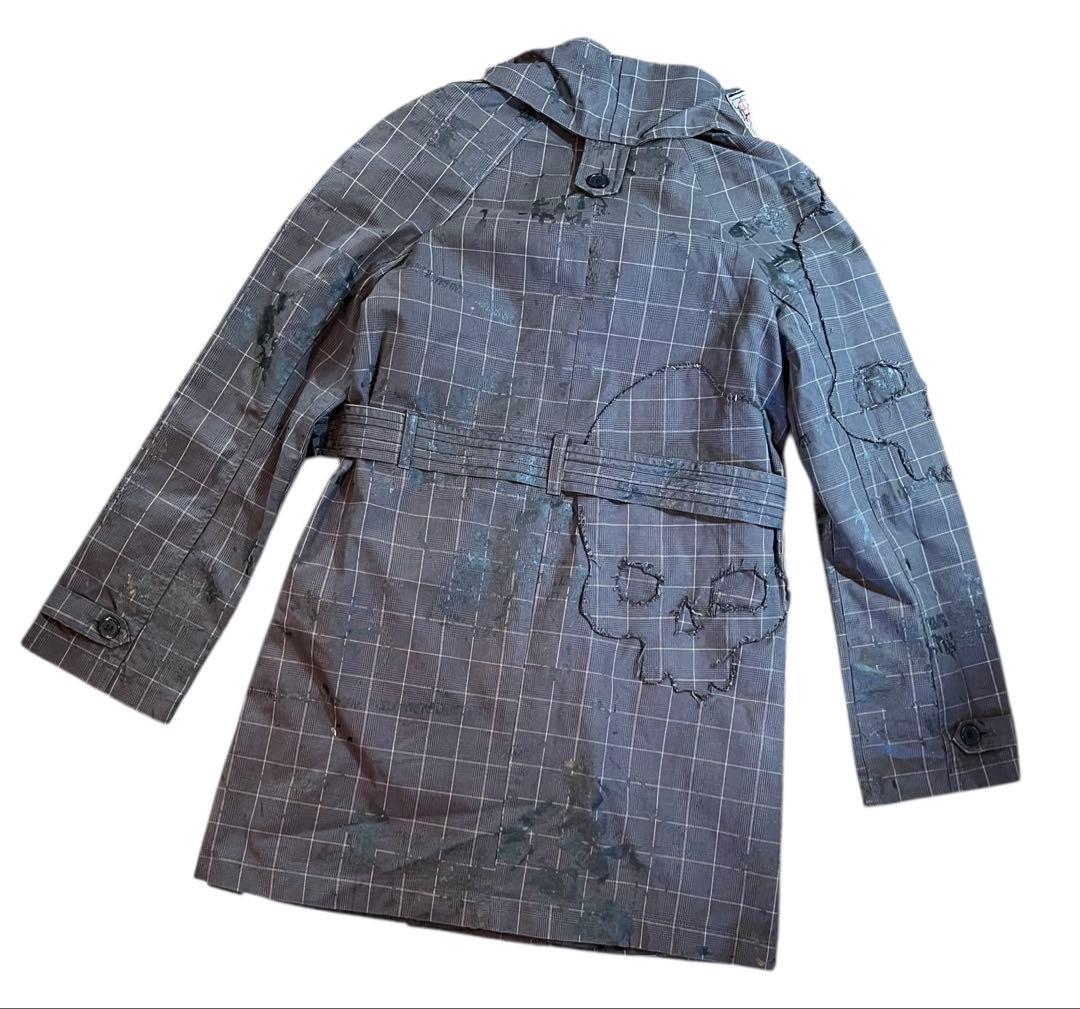 h.NAOTO】ゴシック アナーキー コート グレンチェック スカル F