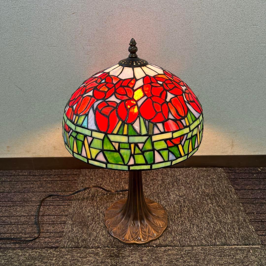 ステンドグラスライト / チューリップ柄 ステンドグラス ランプ チューリップ柄 （シェード直径29．4cm 高