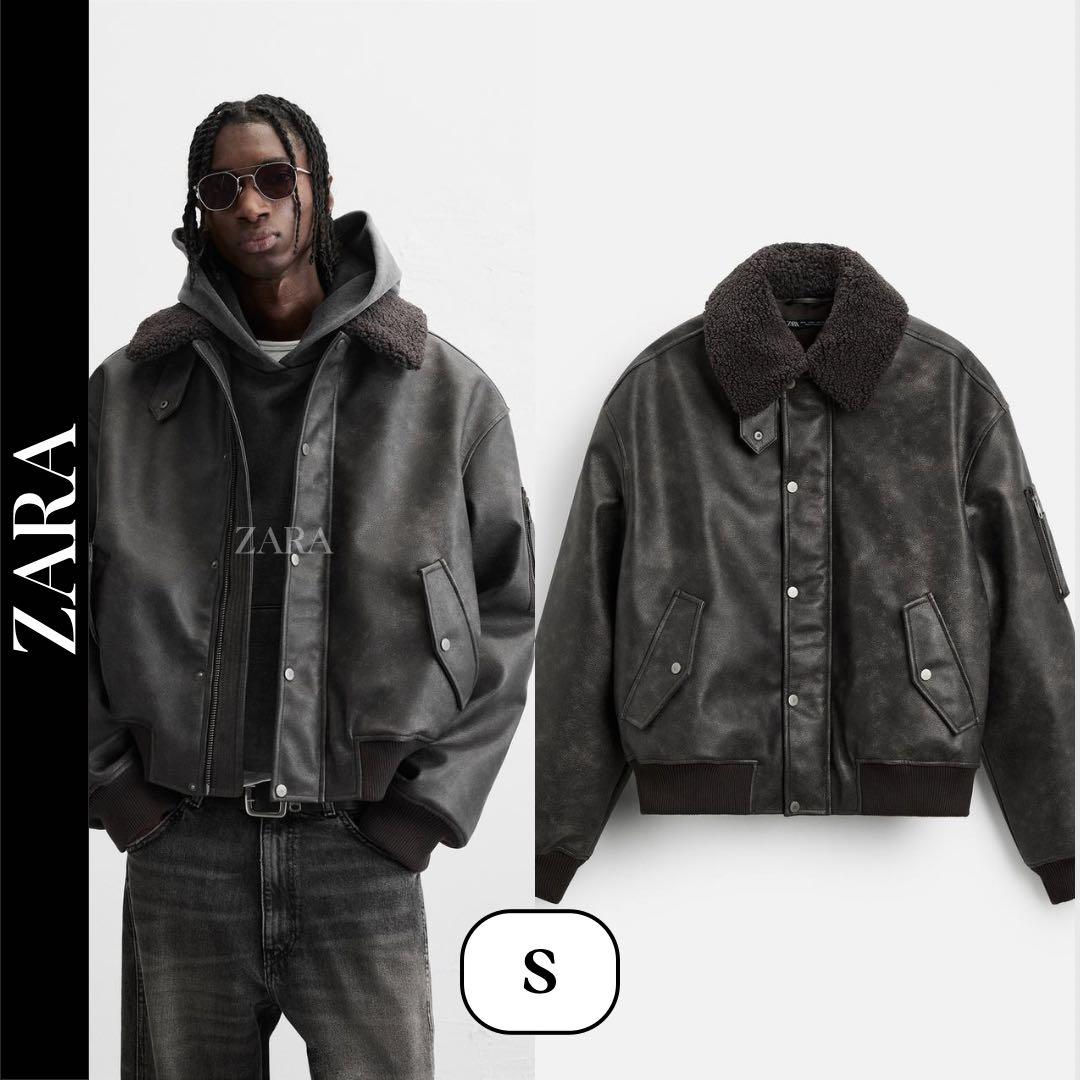 ZARA ザラ フェイクレザー 取り外し可能な襟付きジャケット S - メルカリ