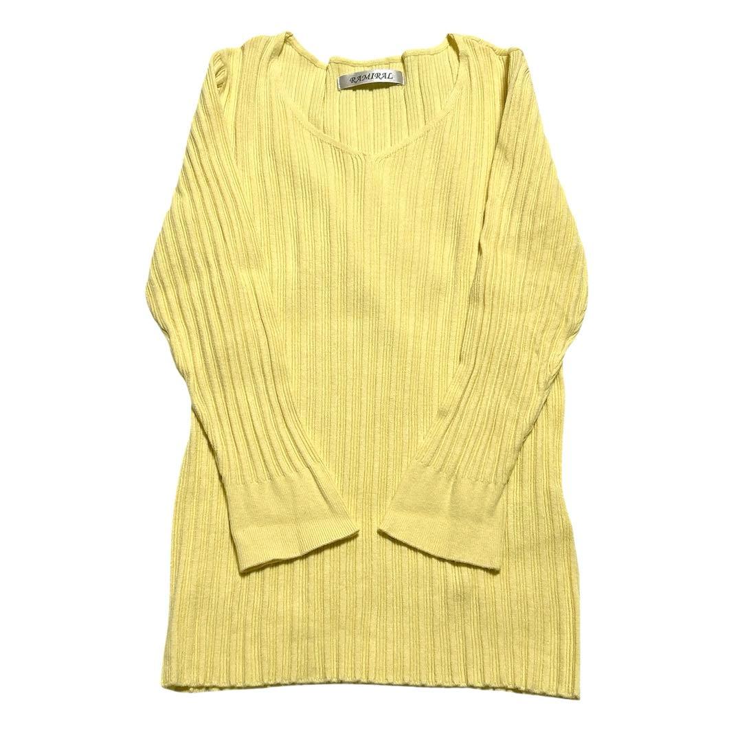 ラミラル リブ編み 七分袖トップス イエロー セーター 36サイズ SB8