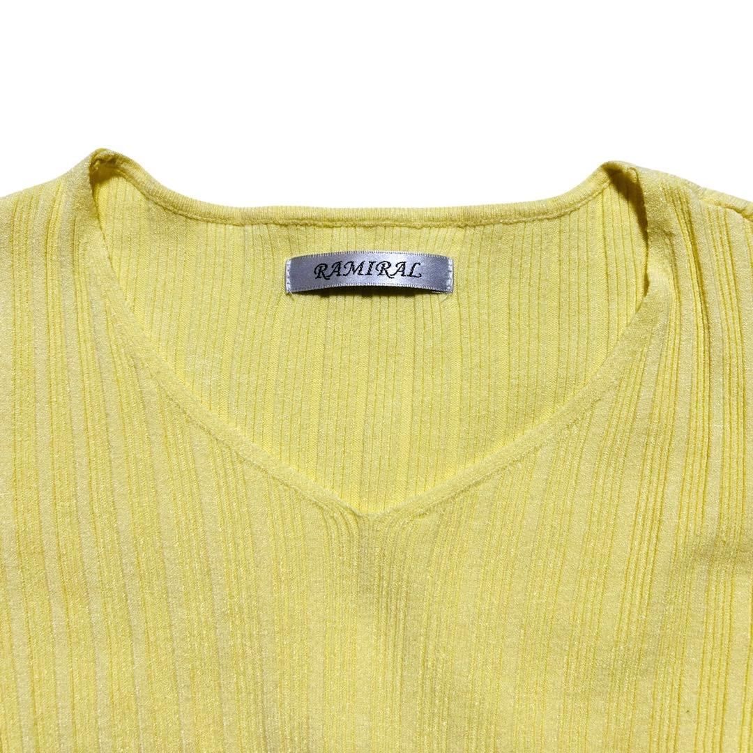 ラミラル リブ編み 七分袖トップス イエロー セーター 36サイズ SB8
